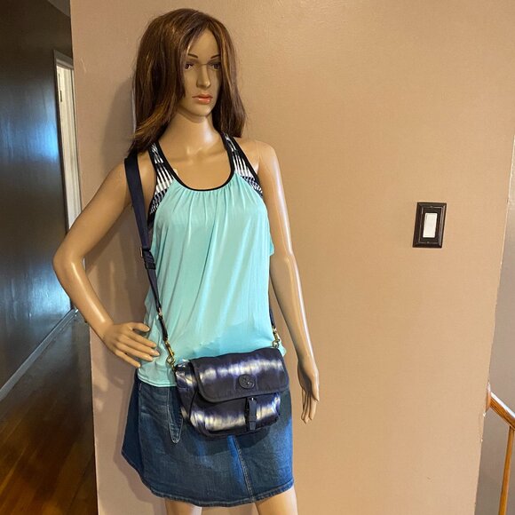 Tory Burch Nylon Tie-Dye Crossbody Bag Blue/White "Scout" - Picture 2 of 11